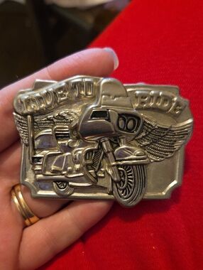 Vintage Silver Motorcycle Belt Buckle - Live to Ride